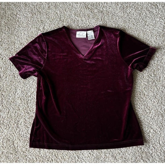 Kathie Lee Collection Tops - VTG 90s Y2K Kathie Lee Collection Womens Large Velvet V Neck Top Dark Boho